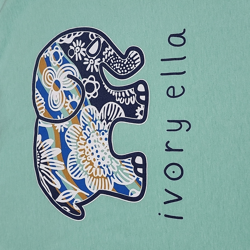 IVORY ELLA ELEPHANT FLORAL DESIGN CREW-NECK TEAL-GREEN LONG-SLEEVED TEE-SHIRT